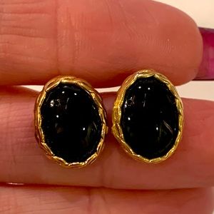 14k solid yellow gold lapis black semi precious stone large stud earrings